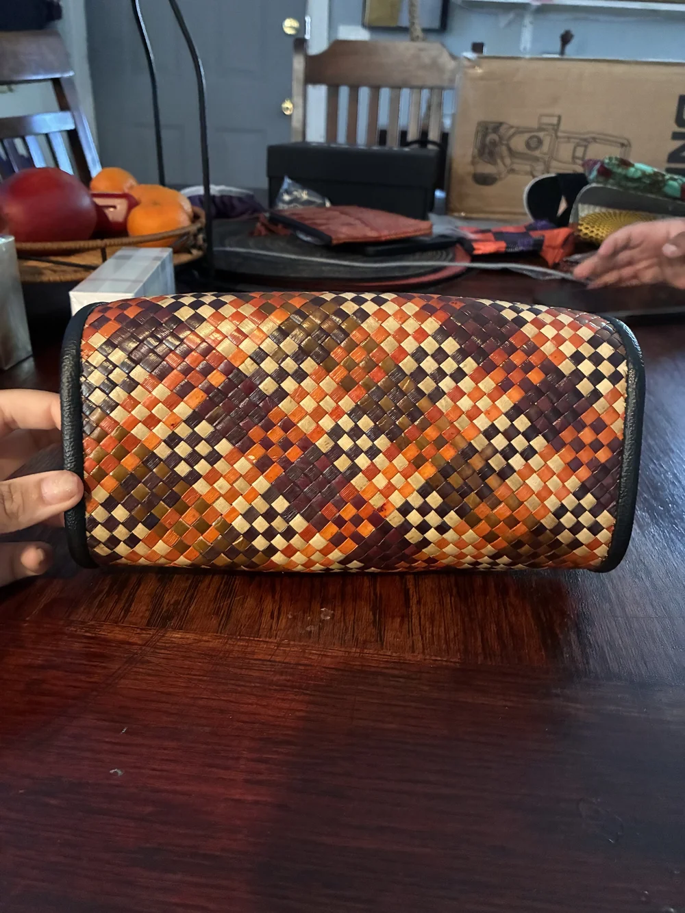 Woven Multicolor Clutch Bag - Orange, Brown & Cream